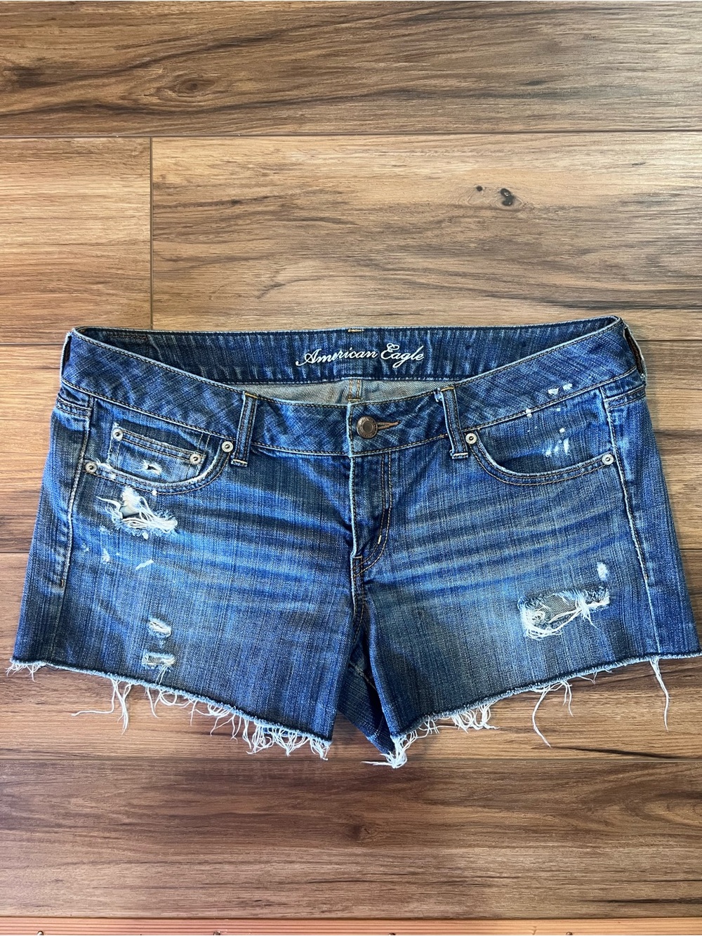 American Eagle Outfitters Distressed Denim Shorts in Blue Wash